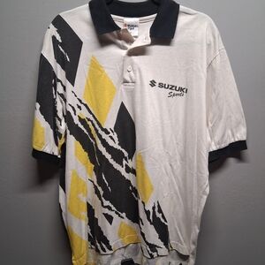 Vintage Suzuki Style Splash Sports White Yellow Black Polo Shirt Mens 80s 90s XL